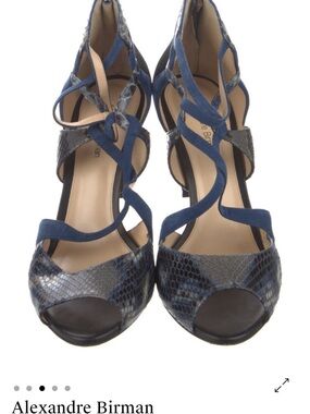 Alexandre Birman Navy Snakeskin and Blue Suede Strappy Heels